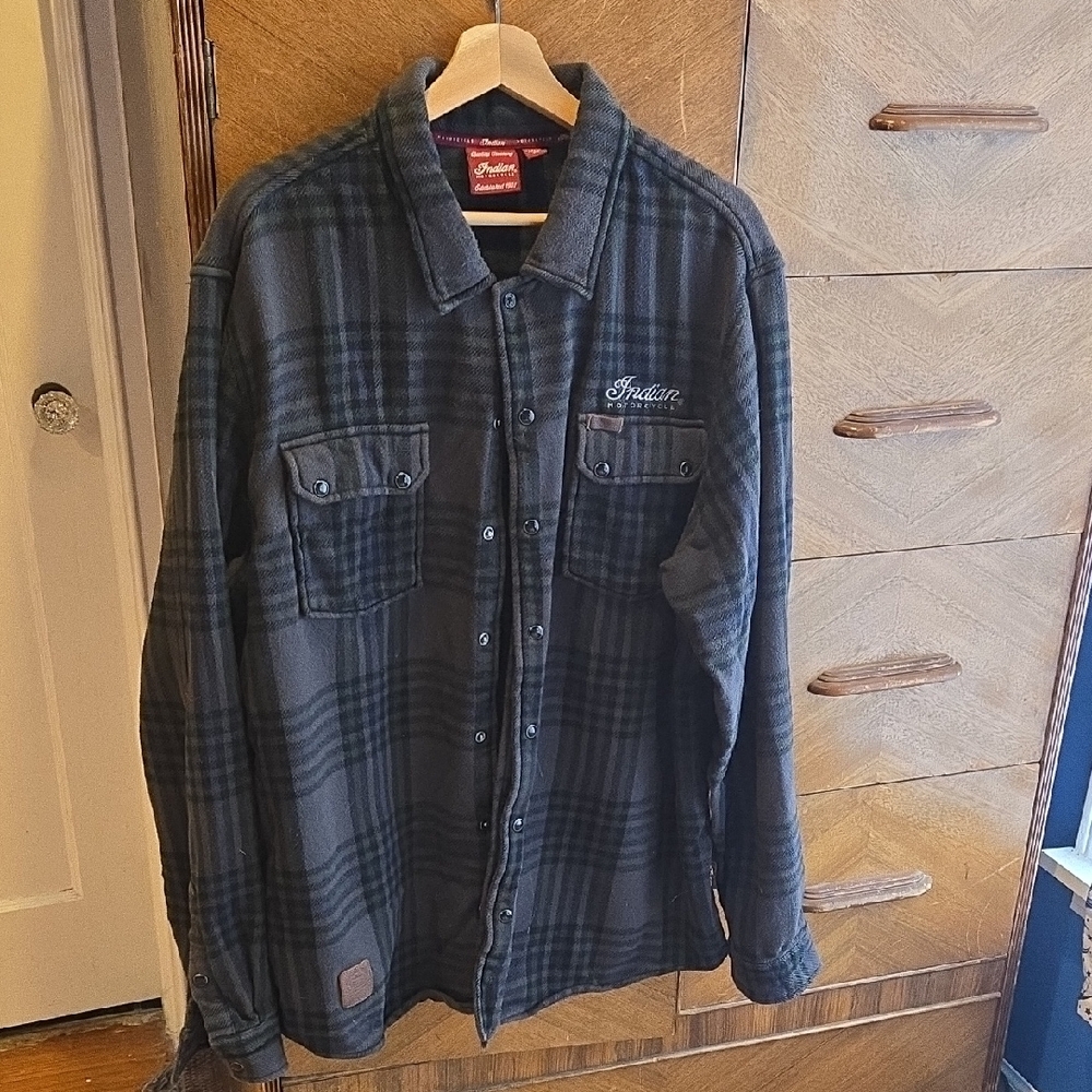 Gray and Black Indian Motorcycle Button Down Shirt